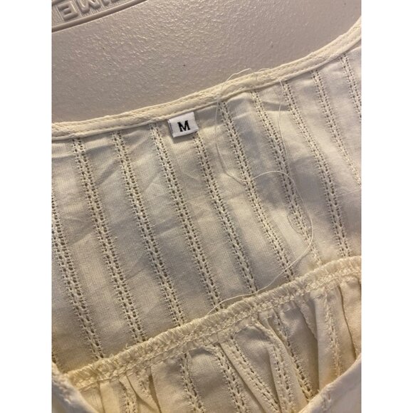 Rolee Cream Button-Down Dress Floral Embroidery Short Sleeves V-Neckline Medium - Picture 3 of 13